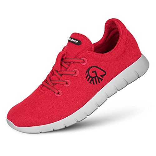 GIESSWEIN - Merino Runners Women, zapatillas transpirables para mujer de 100% lana merino, zapatillas deportivas, zapatos de ocio, zapatos para mujer., color Rojo, talla 39 EU