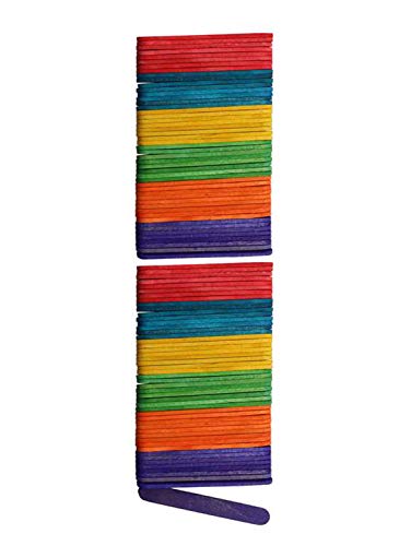 Glorex Madera de abedul pintada de colores en forma de varillas de hielo, aprox. 6,5 cm de largo con extremos redondeados, 100 unidades, versátil para manualidades barnizada, Lacado multicolor