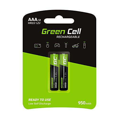 Green Cell 2X AAA 950mAh 1.2V Juego de 2 Pilas Recargables AAA Ni-MH Baja Autodescarga Precarga Alta Capacidad HR6 BK-4MCCE/8LE