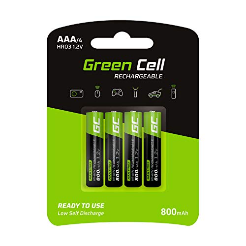 Green Cell 4X AAA 800mAh 1.2V Juego de 4 Pilas Recargables AAA Ni-MH Baja Autodescarga Precarga Alta Capacidad HR6 BK-4MCCE/8LE