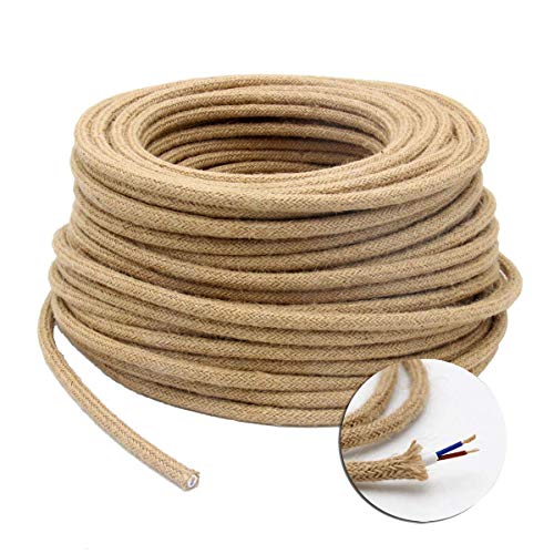 GreenSun LED Lighting Cable textil vintage 10 Meter 2 hilos beige eléctrico estilo antiguo, cuerda retorcida, trenzada, colgante, para luz o lámpara (2x 0,75mm² )