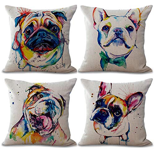 Gspirit 4 Pack Perro Algodón Lino Decorativo Throw Pillow Case Funda de Almohada para Cojín 45x45 cm Gspirit 4 Pack Perro Algodón Lino Decorativo Throw Pillow Case Funda de Almohada para Cojín 45x45 cm