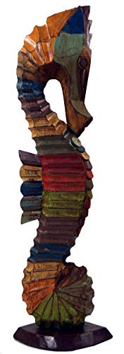 Guru-Shop Figura de Madera de Caballito de mar en 3 Tamaños - Rayas Multicolores, El Tamaño: Grande (50x15x9 Cm), Figuras de Animales