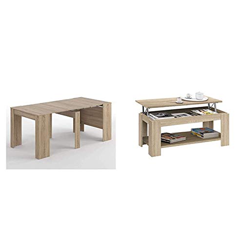 Habitdesign 004580F - Mesa de Comedor Extensible, Mesa Consola Salon, hasta 235 cm + 001639F Mesa de Centro Elevable, Roble Canadian, 102 x 50 x 43/54 cm Habitdesign 004580F - Mesa de Comedor Extensible, Mesa Consola Salon, hasta 235 cm + 001639F Mesa de Centro Elevable, Roble Canadian, 102 x 50 x 43/54 cm