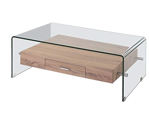 HABITMOBEL Mesa de Centro o café Baja, Madera, Cristal, 110x55 cms