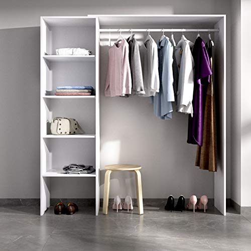 HABITMOBEL Mueble Perchero Blanco con Cuatro baldas, Barra de Colgar, Medidas: Alto: 187 cm x Fondo: 40 cm x Ancho: 140 cm HABITMOBEL Mueble Perchero Blanco con Cuatro baldas, Barra de Colgar, Medidas: Alto: 187 cm x Fondo: 40 cm x Ancho: 140 cm