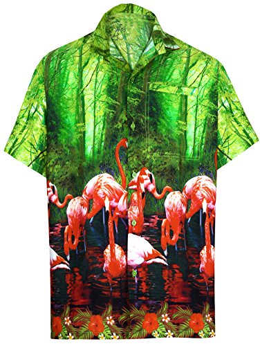 HAPPY BAY Casual Hawaiana Camisa para Hombre Señores Manga Corta Bolsillo Delantero Vacaciones Verano Hawaiian Shirt S-(in cms): 96-101 Verde_6001