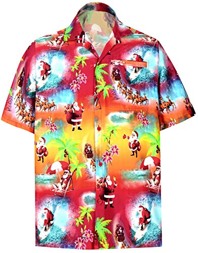HAPPY BAY los Hombres botón Casual Abajo Camisa de la Playa de la Vendimia Camisa de Santa Claus Blood Rojo_AA19 S - Pecho Contorno (in cms) : 96-101