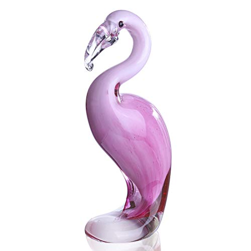H&D Art Glass - Figura de flamenco rosa soplado a mano, colección de animales, pisapapeles para el hogar, regalo de boda