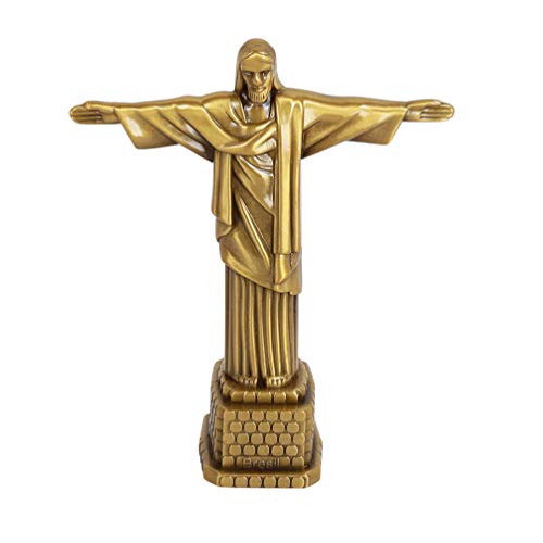 HEALLILY Estatua de Jesús Brasil Metal Retro Modelos Creativos Estatua Artesanía Artesanía Adornos Coleccionables Miniaturas Regalos de Viaje Recuerdos 5.5X16x20cm (Bronce)