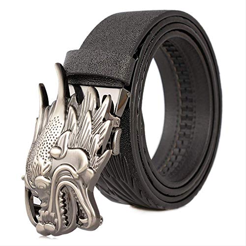 Hebilla de cinturón automática de grifo dominante de alta gama, cinturón de cuero para hombres, exquisito patrón de dragón, cinturón de cuero puro personalizado 125 * 3.5 cm hebilla de plata negra