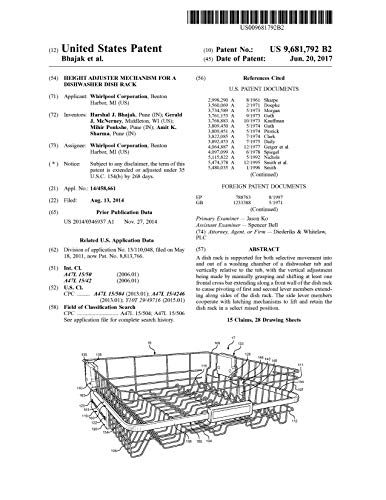 Height adjuster mechanism for a dishwasher dish rack: United States Patent 9681792 (English Edition)