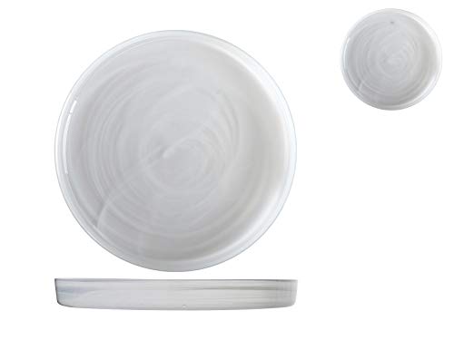 H&H Alabastro - Juego de 6 platos de cristal, color blanco, 21 x 2,5 cm