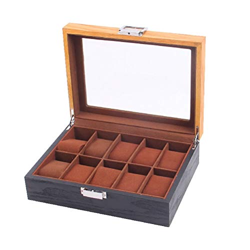 High song Equipaje Caja De Reloj De Lujo Caja De Soporte De Reloj De Madera para Relojes Hombres Caja Organizadora De Joyería con Tapa De Cristal 6 10 12 Rejillas Organizador De Reloj 10