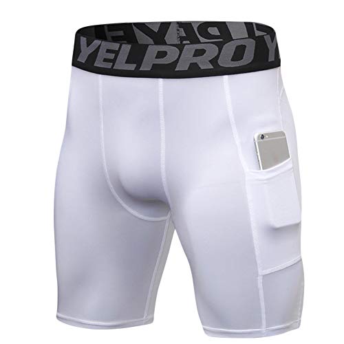 Hombre Entrenamiento Deportivo Culturismo Pantalones Cortos Fitness Gym Mallas con Bolsillo Blanco 2XL Hombre Entrenamiento Deportivo Culturismo Pantalones Cortos Fitness Gym Mallas con Bolsillo Blanco 2XL