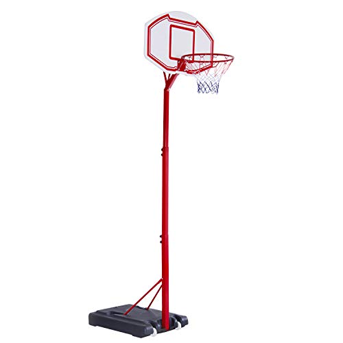 HOMCOM Canasta de Baloncesto con Altura Ajustable de 210-260 cm con Soporte Metal y Base Rellenable para Niños y Adultos Rojo
