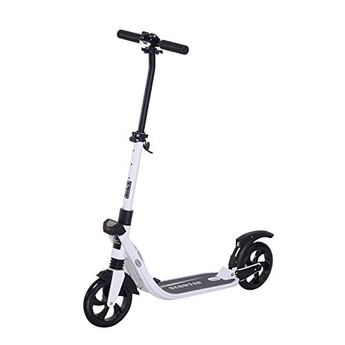 HOMCOM Patinete Plegable para Adultos y Niños más de 14 años Scooter con Manillar Altura Ajustable Tipo Monopatín con Freno Grandes Ruedas Carga 100kg 93.5x38x95-105cm