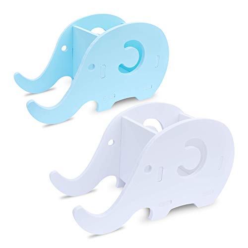 homEdge Soporte para teléfono celular de Elephant, juego de 2 Soporte para lápiz de lápiz de escritorio de Elephant Phone Tablet Escritorio, Organizador de decoración de escritorio-Azul + Blanco