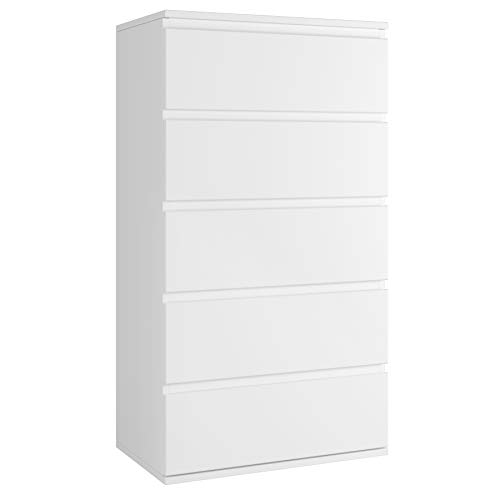 Homfa Cajonera Blanca Cómoda con 5 Cajones Mueble Auxiliar Madera para Salón Oficina 55x33x100cm