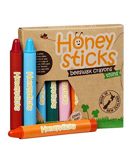 Honeysticks Ceras de Colores 100% Pura Cera de Abeja (8 Unidades, Finas) Naturales, No Tóxicas , Seguras para Niños, Hechas a Mano en Nueva Zelanda