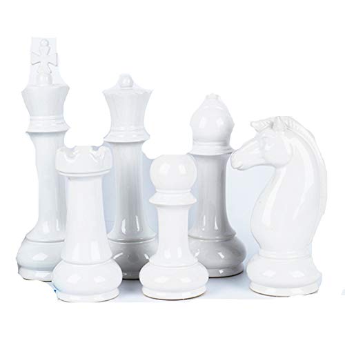Hwydo Juego de 6 piezas de ajedrez de cerámica para decoración de mesa, color blanco