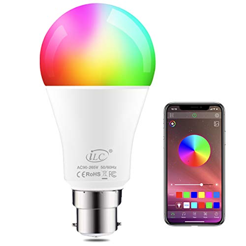 iLC Bombilla de luz LED que cambia de color B22 8W RGBW Controlada por APP, Sincronización con música, Regulable multicolor Equivalente a 60 Watt