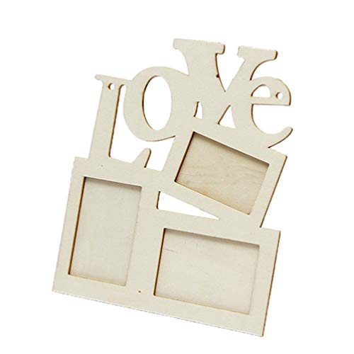Imikeya Hollow Love Marco para fotos de madera, base blanca, marco para manualidades, decoración de arte, marco para escritorio de pared de madera para boda