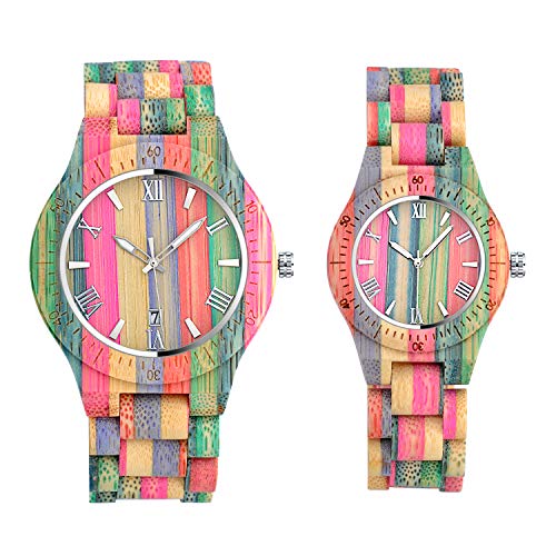 Infinito U- Reloj de Madera para Mujer y Hombre Hecho a Mano en Madera de bambú con Movimiento de Cuarzo Analógico Relojes de Colores del Arco Iris Regalo del Festival del Orgullo
