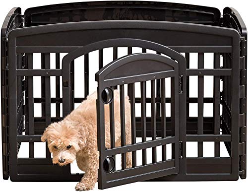 Iris Ohyama, Parque para perros / parque para cachorros, puerta con pestillo, clips para un fácil montaje y desmontaje, resistente a la intemperie, para perro - Pet Circle CI-604E - Negro