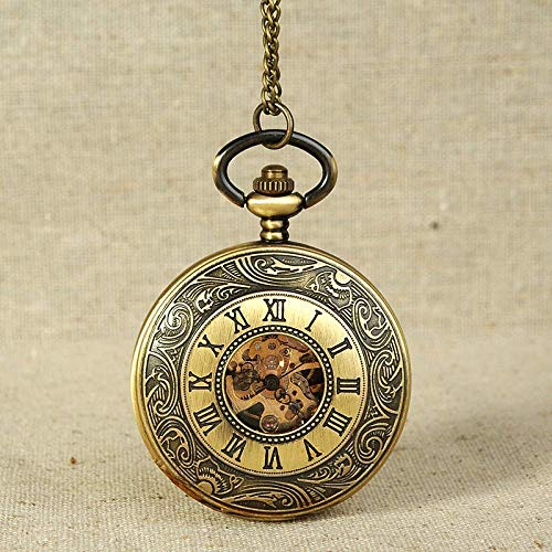 J-Love Reloj de Bolsillo mecánico Antiguo, patrón de Espiral de Bronce, Engranaje Dorado, Esfera Calada, Reloj de Regalo de Montreux, Reloj Colgante