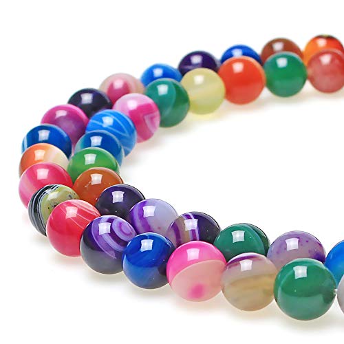 jartc cuentas de piedra natural ágata de rayas multicolor bandas Spacer Beads para DIY Bisutería Pulsera Collar 4 mm