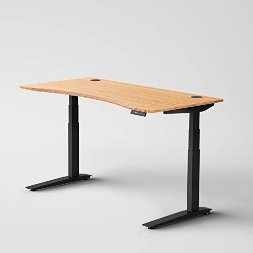 Jarvis escritorio de pie con parte superior de bambú, mesa de altura ajustable eléctrica, marco de rango extendido de 3 etapas con controlador de auriculares preconfigurados por completo