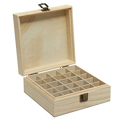 JIESD-Z Caja organizadora de aceites esenciales de madera con 25 compartimentos, botella grande de aceites esenciales y estuche de almacenamiento de joyas