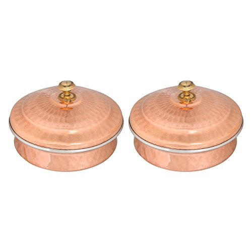 Juego de 2 cuencos de cobre para servir indios Handi, platos de cobre Tureen de acero inoxidable para servir tu plato favorito con un toque tradicional (No: 2 (15 cm)