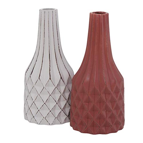Juego de 2 jarrones decorativos (gres, 26 cm de altura, 12 cm de diámetro), color blanco Juego de 2 jarrones decorativos (gres, 26 cm de altura, 12 cm de diámetro), color blanco