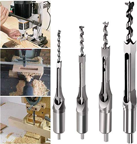 Juego de brocas de cincel para madera de 1/5", 5/16", 3/8ICNH y 1/2" de carpintería hueca HSS con broca de taladro [4 unidades) Juego de brocas de cincel para madera de 1/5", 5/16", 3/8ICNH y 1/2" de carpintería hueca HSS con broca de taladro [4 unidades)