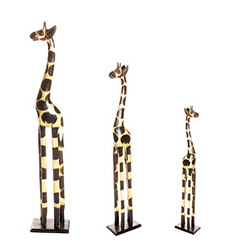 Juego de figuras decorativas en forma de jirafa, 3 unidades, 120 cm-60 cm-50 cm, madera, estilo africano