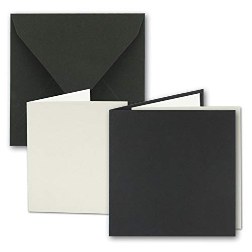 Juego de tarjetas plegables cuadradas de papel kraft en negro de 15,0 cm – 150 mm – 25 sets – tarjetas dobles, sobres y hojas de papel reciclado – Serie Umwelt. Juego de tarjetas plegables cuadradas de papel kraft en negro de 15,0 cm – 150 mm – 25 sets – tarjetas dobles, sobres y hojas de papel reciclado – Serie Umwelt.