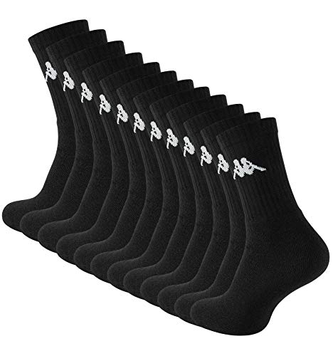 Kappa - Calcetines de tenis, 6-9 o 12 pares, color negro 12 pares de color negro. 43-46
