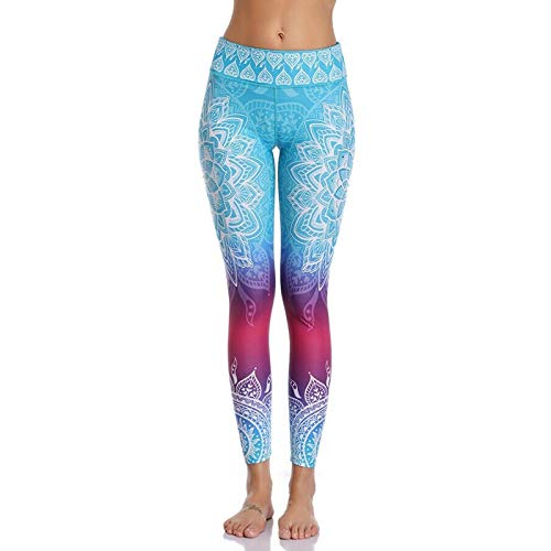 Keepwin Leggins Push Up Mujer Alta Cintura Estampado Pantalones Yoga Mujer Mallas Deportivos Mujer Elástico Pantalon de Entrenamiento para Running Gym Fitness (Azul, Medium)