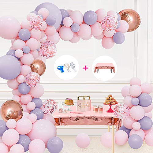 Kit de arco de guirnalda de globos Decoraciones para fiesta de cumpleaños en rosa y gris Globos Confeti de oro rosa Globo de látex Globos de aluminio 4D Globos colores pastel Baby Shower Cumpleaños