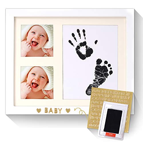 Kit de huellas de manos / huellas de bebé Marco de fotos para recién nacidos, kit de impresión de patas de perro / mascota, con almohadilla de tinta Clean-Touch, 1 adhesivo