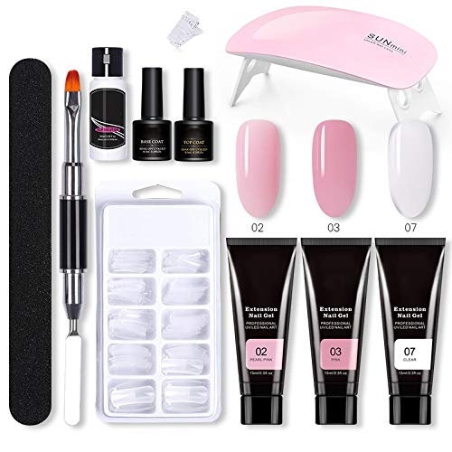 Kit profesional gel extensión uñas,kit extensión gel uñas polietileno,gel color esmalte uñas UV con capa base superior con formas extensión uñas Lima lámpara Kit de inicio manicura uñas principiantes