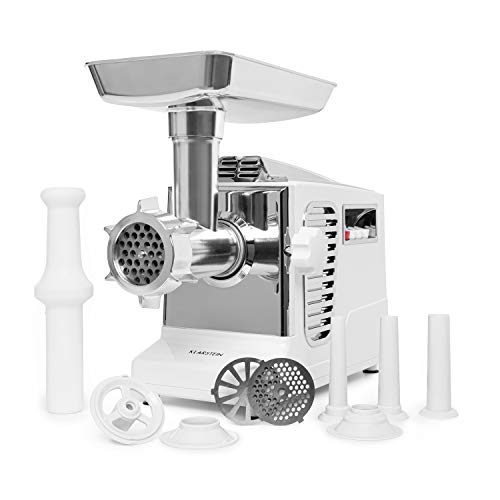 Klarstein Kraftprotz Picadora - Picadora de carne eléctrica, 700 W de potencia, 2 velocidades, Marcha atrás, Cuchilla de acero inoxidable, Gran bandeja de aluminio, Set de accesorios, Blanco Klarstein Kraftprotz Picadora - Picadora de carne eléctrica, 700 W de potencia, 2 velocidades, Marcha atrás, Cuchilla de acero inoxidable, Gran bandeja de aluminio, Set de accesorios, Blanco