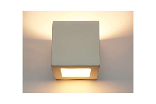 Kubik 1210 - Lámpara de pared con forma de cubo de cerámica y cristal adicional para pintar en la parte superior E27, para interiores Kubik 1210 - Lámpara de pared con forma de cubo de cerámica y cristal adicional para pintar en la parte superior E27, para interiores
