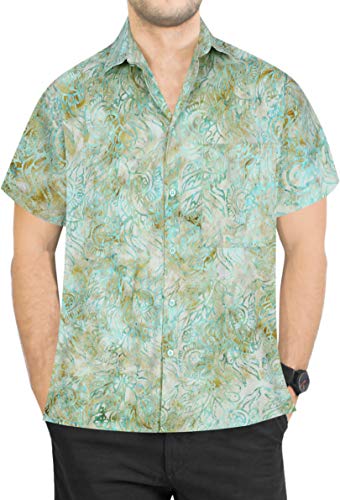 LA LEELA botón de la Camisa de algodón Hawaiano de los Hombres Abajo Delante de Bolsillo Ropa de Playa Abstracta Impresa Aloha S-Pecho Contorno (in cms):96-101 Mar Verde_AA159