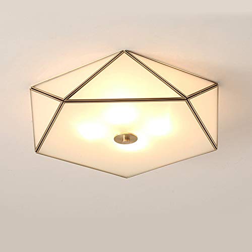 Lámpara de Techo de Cobre Moderna, Luces de Dormitorio Pequeña E27 de 4-luces, Luz de Techo de Pasillo con Pantalla de Vidrio Blanco, Lámpara de Habitación con Bombilla LED Regulable de 5W, Ø45cm