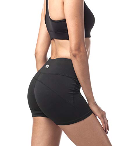 LAPASA Pantalón Corto Deportivo para Mujer Cintura Alta (Running, Fitness, Estiramiento) L09 (Deep Space Black, M (Cintura 72-78 cm, Cadera 82-92 cm))