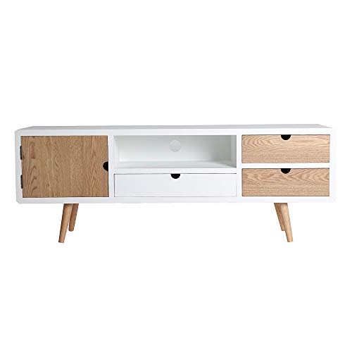 Lastdeco Mueble Television Madera de Fresno y DM. Mueble Salon Comedor. Color Blanco Natural. Estilo Nordico. 3 Cajones. Elegante. Coleccion Klek. 54 x 40 x 150 cm Lastdeco Mueble Television Madera de Fresno y DM. Mueble Salon Comedor. Color Blanco Natural. Estilo Nordico. 3 Cajones. Elegante. Coleccion Klek. 54 x 40 x 150 cm
