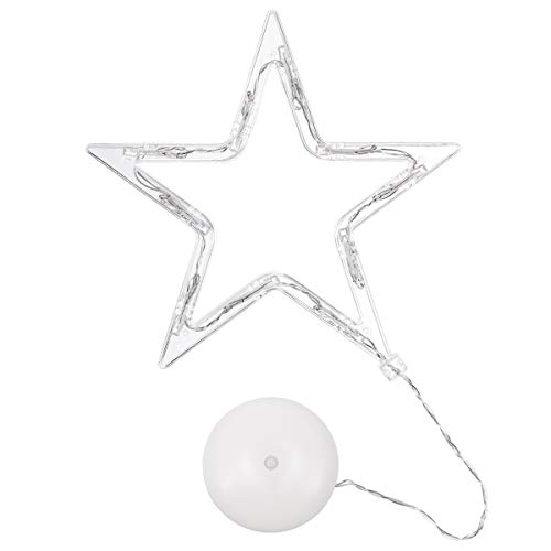 Ledmomo Iluminación navideña: estrella de 5 puntas, luz de ventana con ventosa y pilas para decoración navideña (luz blanca cálida)